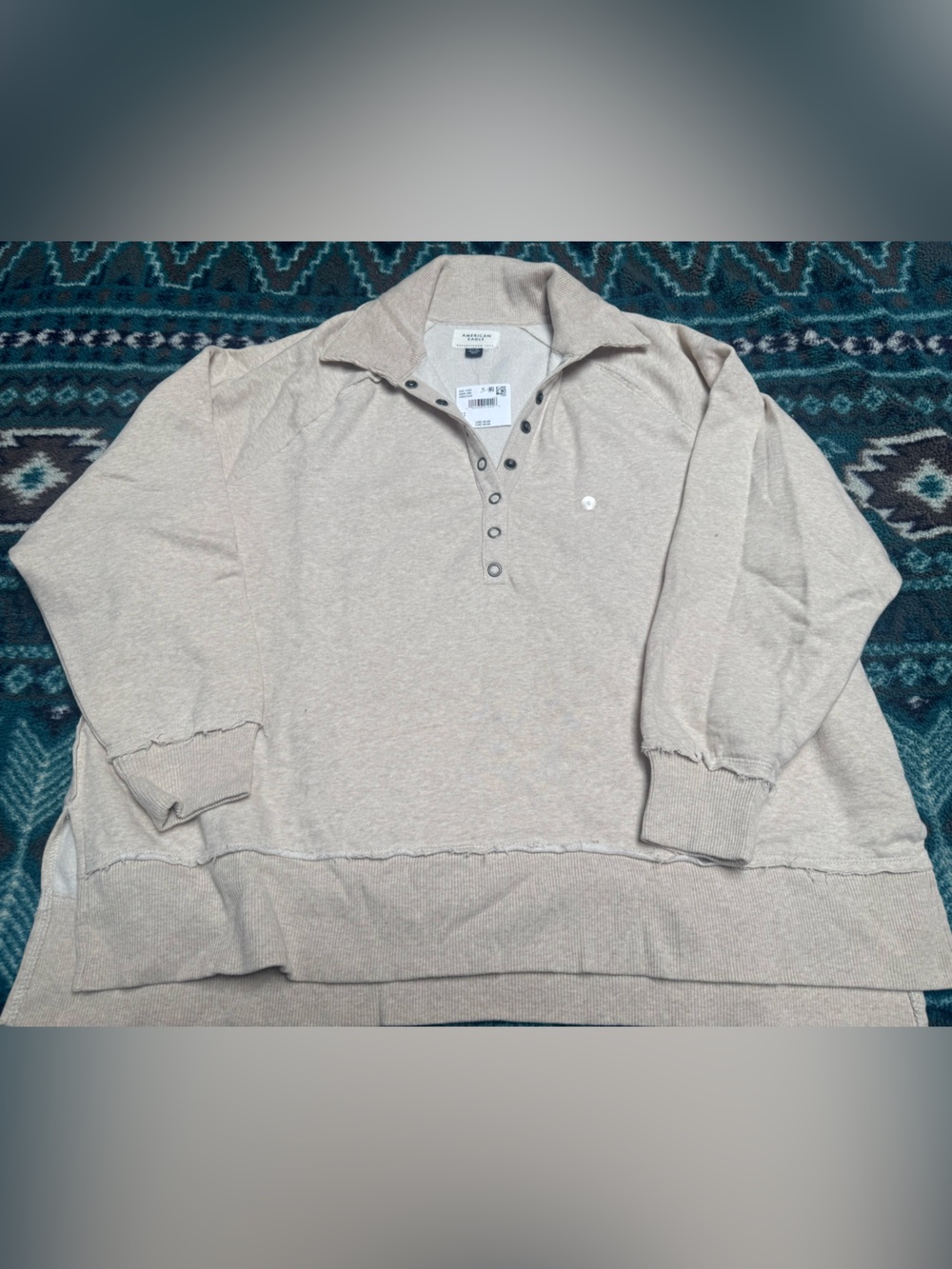 American Eagle Outfitters Beige Henley Snap Pullover
